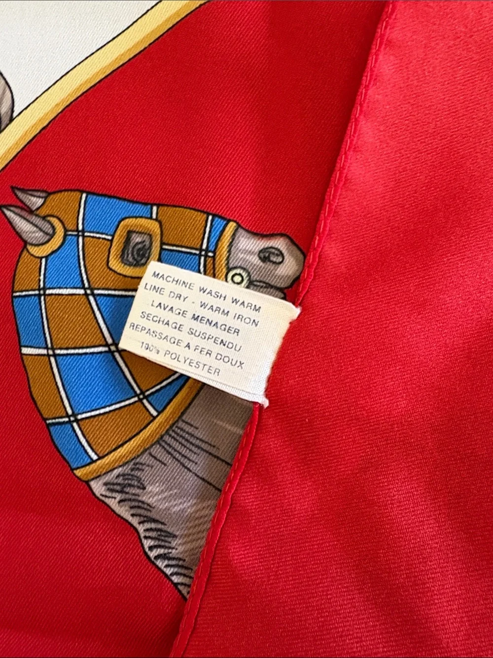 Vintage Jean de Bahrein Classic Equestrian Horse Print Square Scarf Red Border